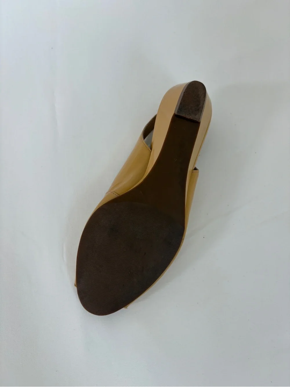 Talbots Mustard Yellow Patent Peep-Toe Slingback Wedge Leather